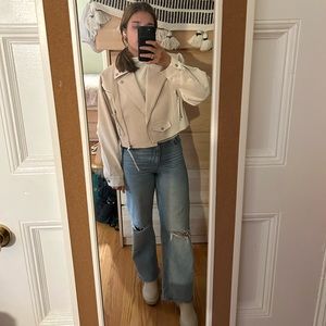 12th Tribe White Leather Jacket